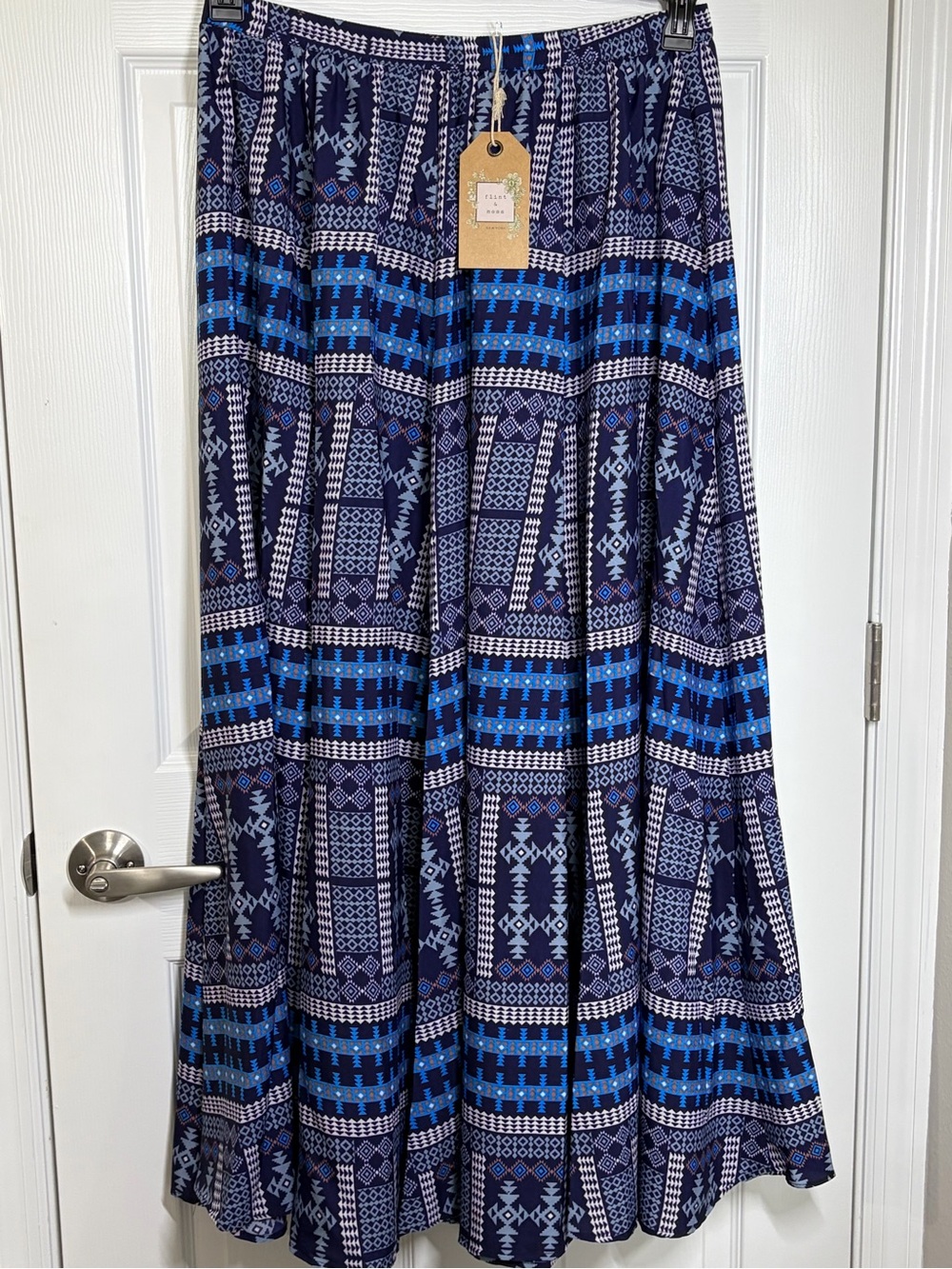 NWT! Boho Navy & Royal Blue Patterned Maxi Skirt